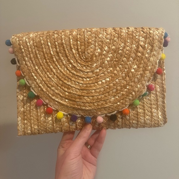 Francesca’s Rainbow Pom-pom Woven Rattan Clutch - Picture 6 of 9